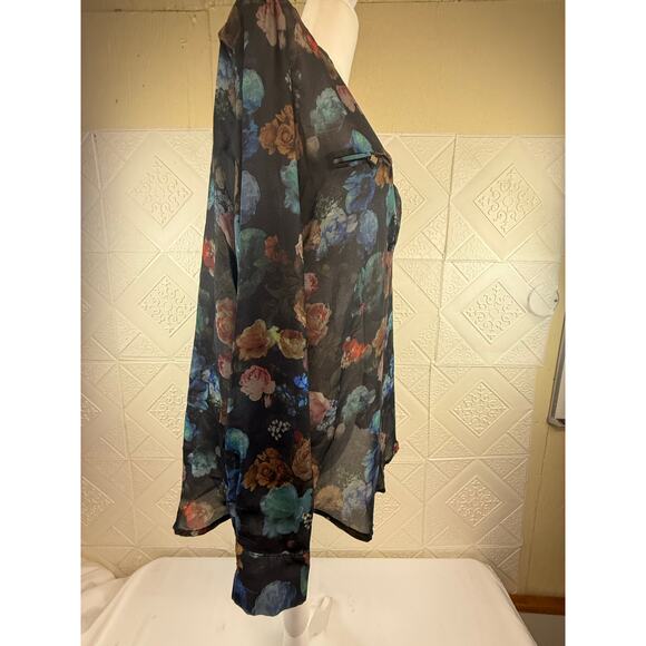 Massimo size Large Top Black Floral Sheer long-sleeve women's blouse flaw - Picture 7 of 16